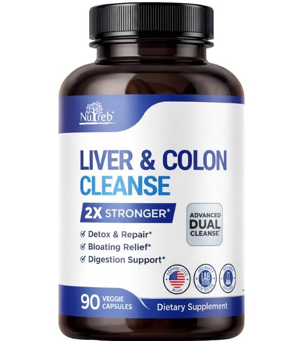 Lever Detox & Colon Cleanse - 2X Strong - Lever Cleanse Detox & Reparation - Colon Cleanser & Detox - Premium Milk Thistle Supplement - Mænd og kvinder - Vegan 90 Kapsler
