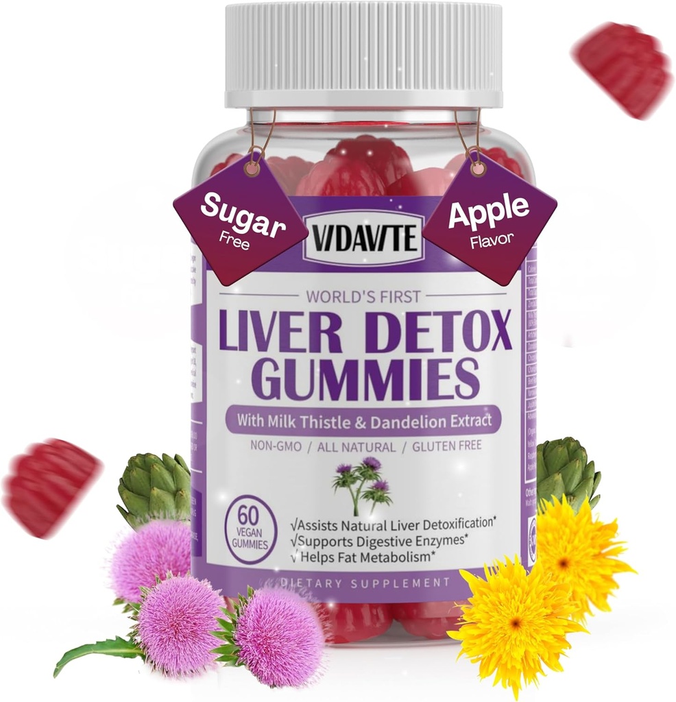 Sugar- fri lever rense Detox & reparation Gummies - 1500mg mælk tidsel tillæg med Artiskoke, Mælkebøtte og 20 + urter - Essentiel leverstøtte supplement til mænd og kvinder (60 Vegansk Gummies)