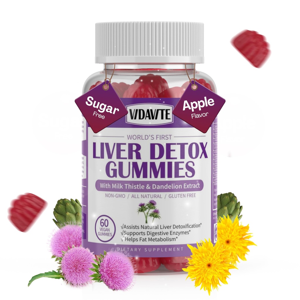 Sugar- fri lever rense Detox & reparation Gummies - 1500mg mælk tidsel tillæg med Artiskoke, Mælkebøtte og 20 + urter - Essentiel leverstøtte supplement til mænd og kvinder (60 Vegansk Gummies)