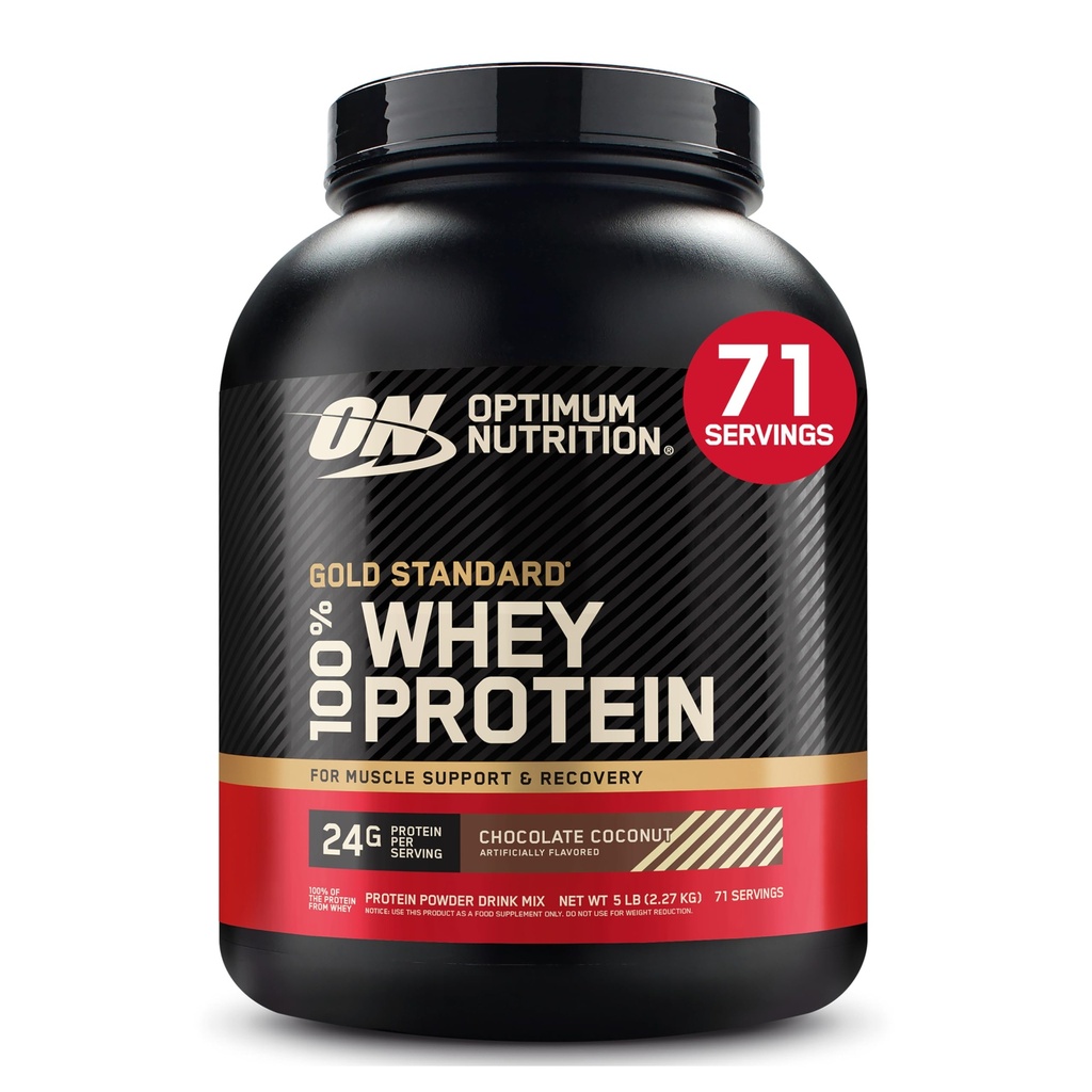 Optimum Nutrition Gold Standard 100% Whey Protein Powder, Chocolate Coconut, 5 Pund (Packaging May Vary)