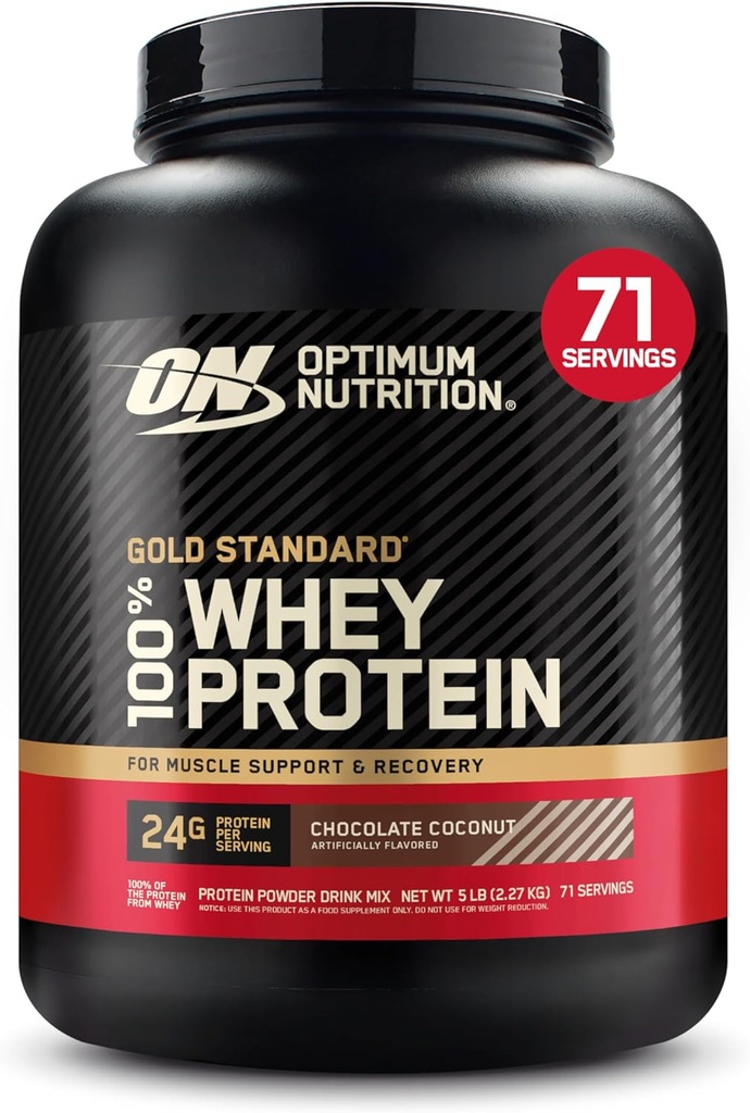 Optimum Nutrition Gold Standard 100% Whey Protein Powder, Chocolate Coconut, 5 Pund (Packaging May Vary)