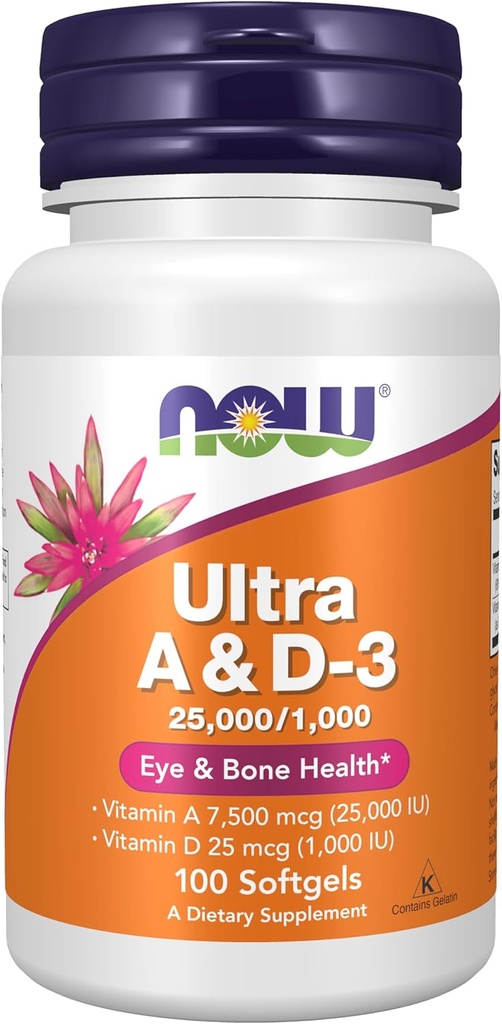 Now Foods Supplements, Vitamin A & D3 25.000 / 1.000 IE, Eye Health *, Essential Nutrition, 100 Softgels