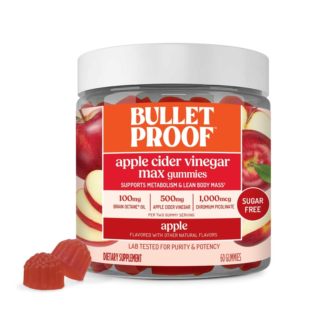 Skudsikker Apple Cider Vinagar Max Sugar- Free Gummies, 60 Greve, Keto supplement til Cravings, Understøtter Metabolisme