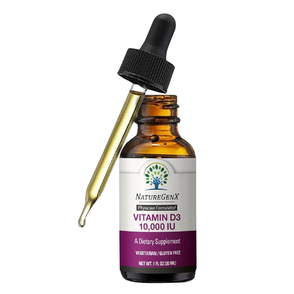 Vitamin D flydende dråber til voksne: Vegan D3 10000 IE til immunforsvar & Knoglestyrke Kosttilskud, Non- GMO & Gluten Free Liquid Vitamin D til kvinder og mænd, 30ml, 30 Servere