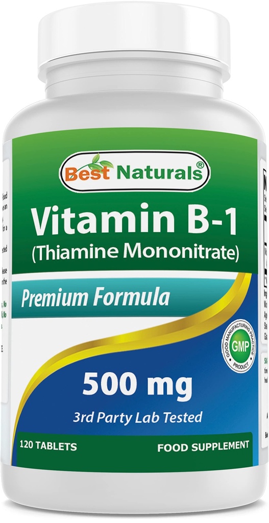 Bedste Naturals Vitamin B1 som Thiamin Mononitrate 500 mg 120 tabletter (120 Tæl (pakning med 1))