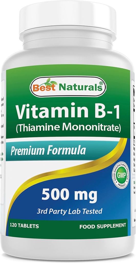 Bedste Naturals Vitamin B1 som Thiamin Mononitrate 500 mg 120 tabletter (120 Tæl (pakning med 1))