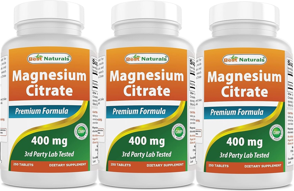 Bedste Naturals Magnesium Citrate (Citrato de Magnesio) 400mg 250 tabletter (400 mg Elemental Magnesium per 2 tabletter) (3)