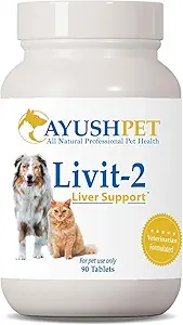 Ayush Pet Livit-2 - Hund Lever Support, Naturlig Lever Support til katte, Hunde & Heste, Understøtter Samlet Wellness, Sund Hud og Coat til Kæledyr - 90 tabletter