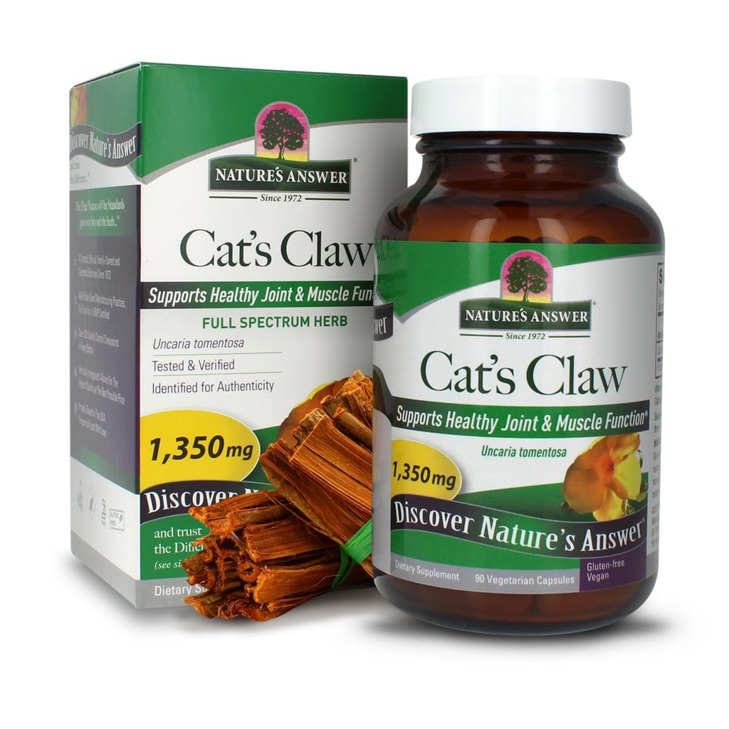 Nature 's Svar Cat' s Claw Inner Bark Budd124; Full Spectrum Herb Budding124; Understøtter sund fælles & Muscle Funktion