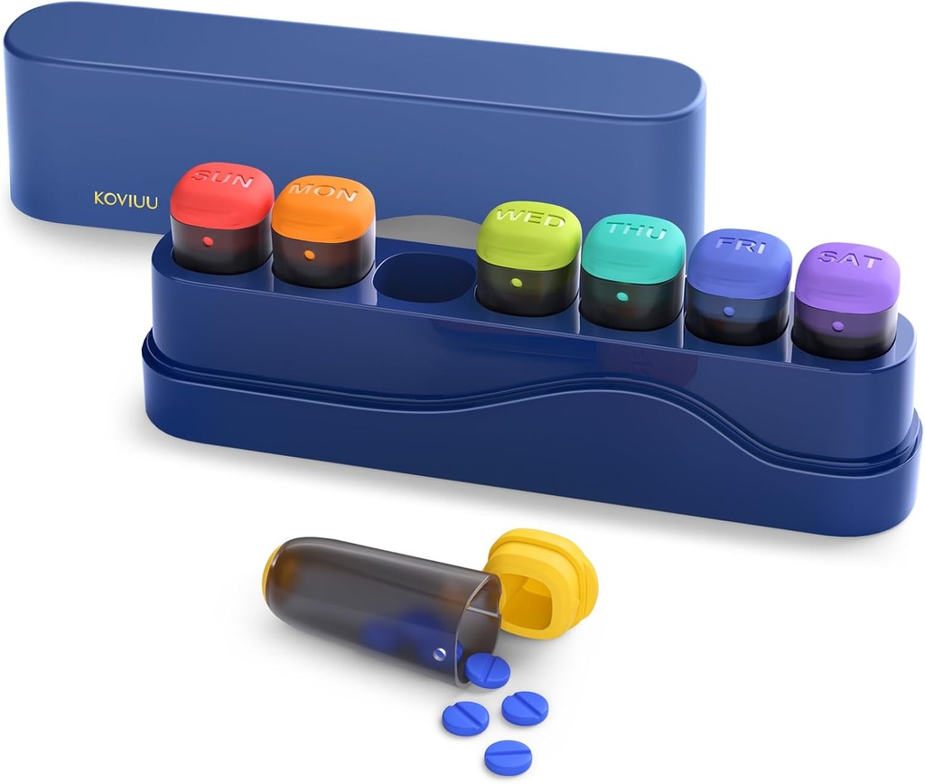 Ugentlig Pill Organizer 1 gang om dagen, KOVIUU Aftagelig Pill Box 7 dag, Bærbar rejse Pill sag, Når daglig medicin Container Holder, Uge Pillbox Dispenser for Vitamin Medicin Supplement, Blå