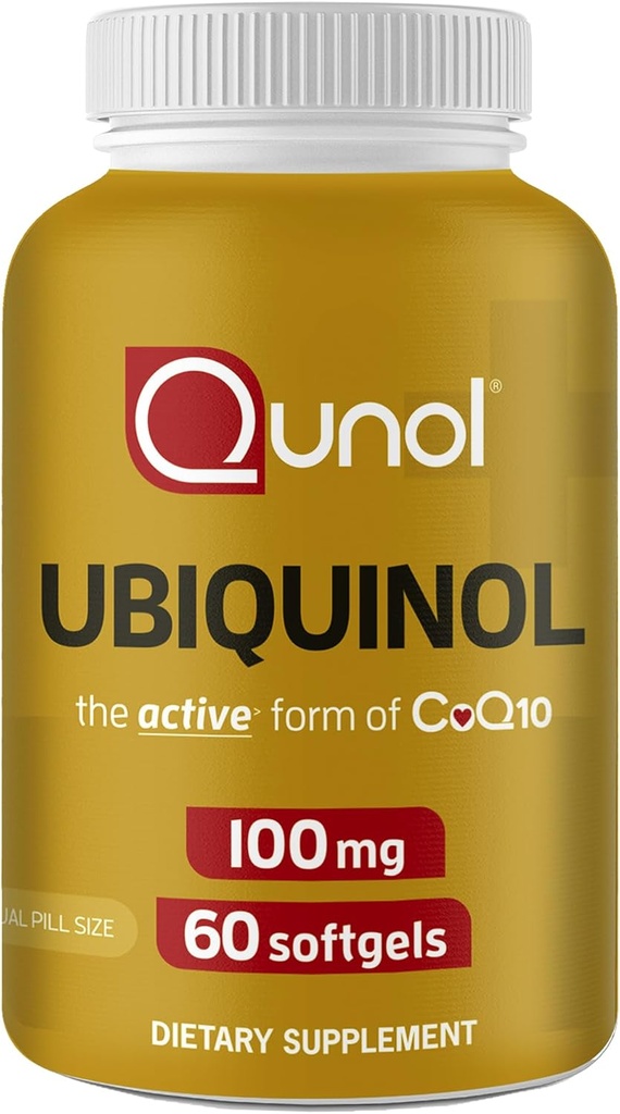 Qunol Ubiquinol CoQ10 100mg Softgel, Ubiquinol - Active Form of Coenzym Q10, Antioxidant for Heart Health, Sunde blodtryksniveauer, til fordel for Statin Brugere, 60 Greve