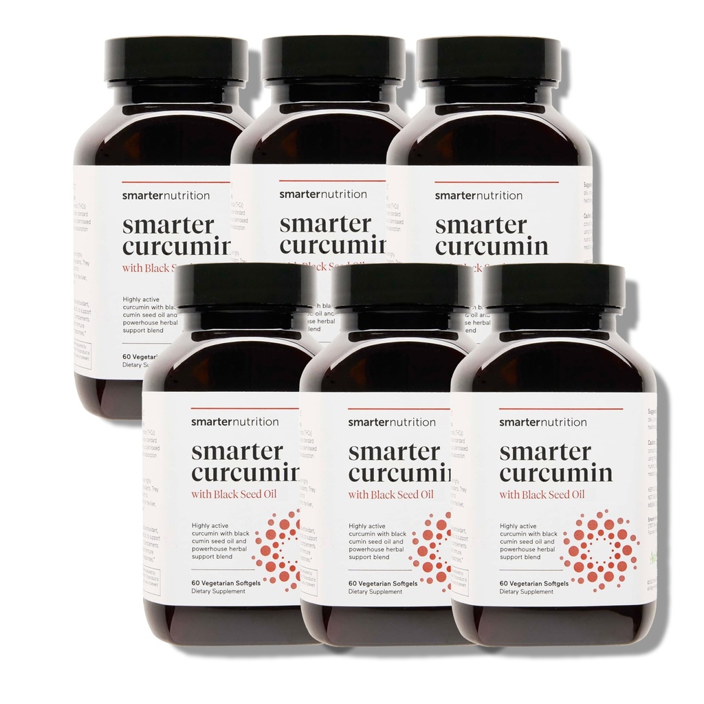 Smarter Nutrition Curcumin Softels - Vegan High Absorption 400 mg Curcumin Supplement Standardiseret til 95% Tetrahydrocurcuminoids + Black Seed Oil & Ingefær til fælles & immunforsvar - 360 Ct