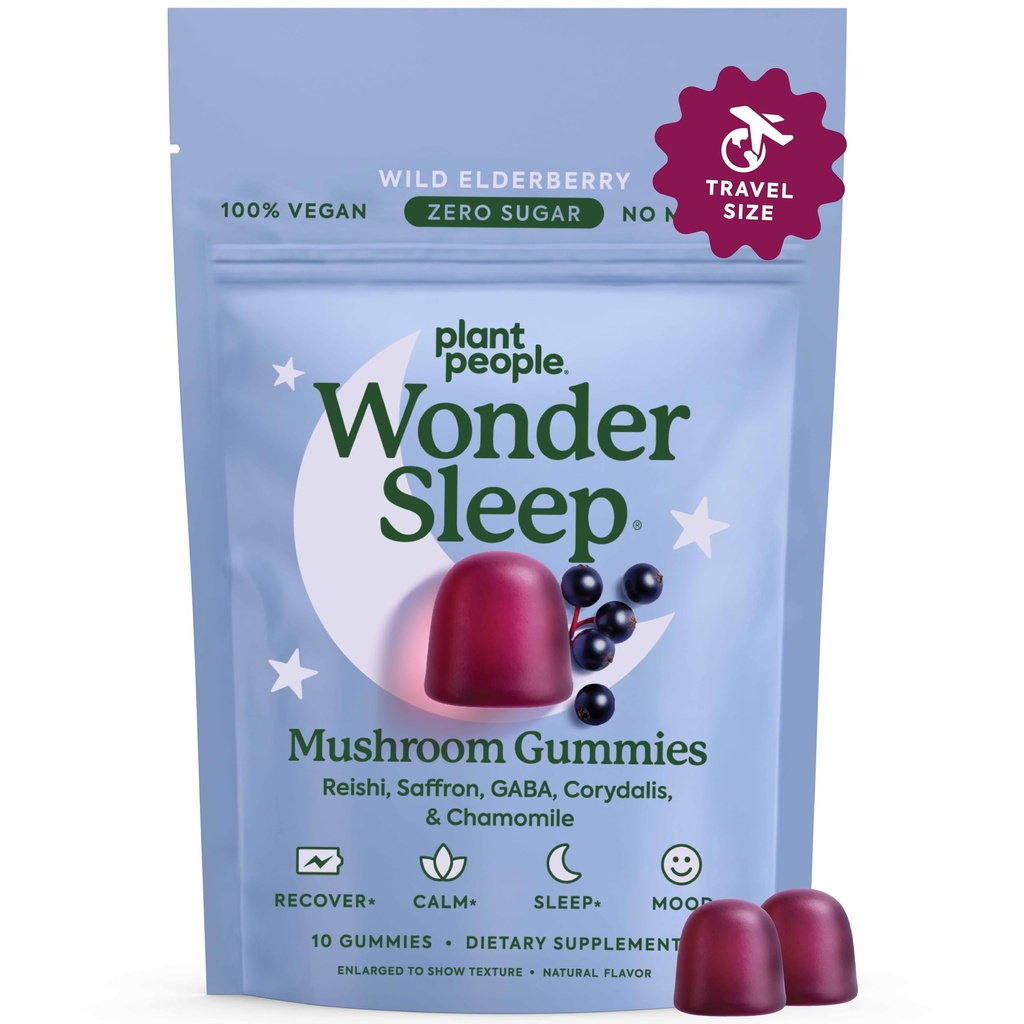 Plant Folk WonderSleep Mushroom Gummies Supplement Mini med Reishi Super Mushrooms, Saffron, Wild Elderberry Flavor Ingen Sukker Vegan- Friendly & Gluten- Free Trial Størrelse