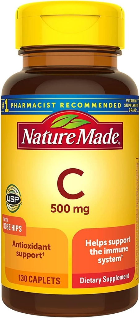 Nature Made Vitamin C 500 Mg Kapsler med Rose HIPS, 130 tabletter (pakke med 3)