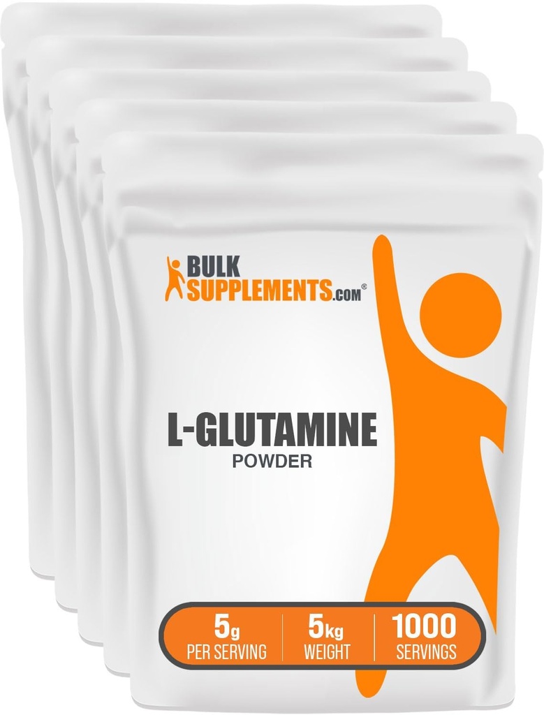 BulkSupplements.com L- Glutamin Powder - Glutamin Supplement, for Recovery & Gut Health - Unflavored & Gluten Free, 5g (5000mg) per Servering, 1kg (Pack of 5) (11 lbs)