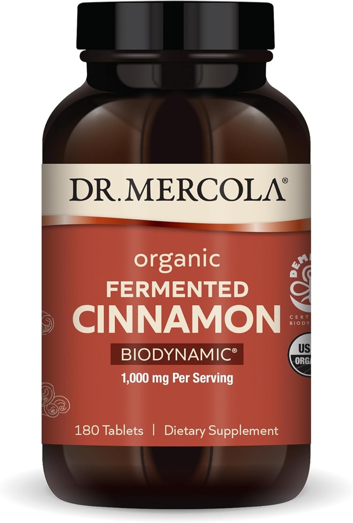 Dr. Mercola Biodynamisk organisk gæret kanel - understøtter metabolisk sundhed - High- Flavonoid kanel ekstrakt - USDA Organic, Non- GMO, Gluten- Free & Soy- Free - 180 tabletter