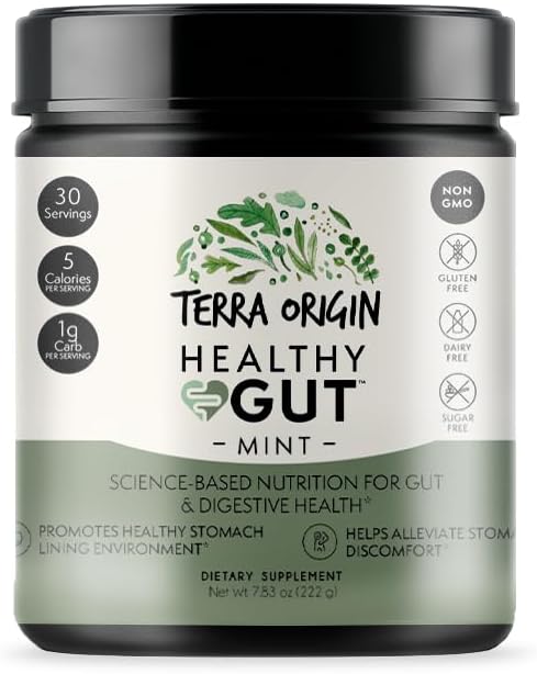 TERRA OPRINCIN Sund Gut Mint Flavor 124; 30- Servering med L- Glutamin, Zink, Glucosamin, Slippery Elm Bark, Marshmallow Root og meget mere!