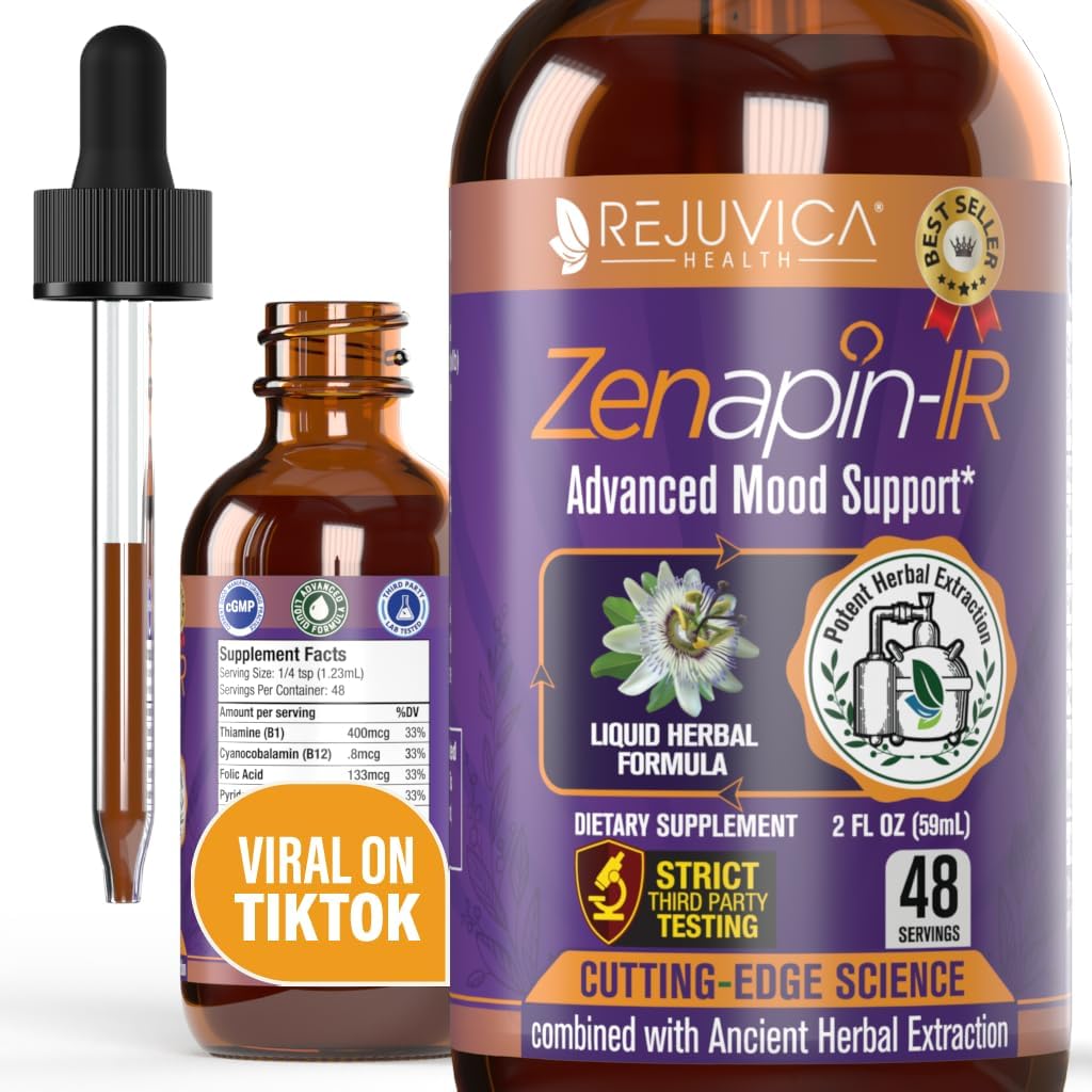Rejuvica Health Zenapin IR - Avanceret Mood Support Liquid Supplement - Kava Kava, Ashwagandha, Passionflower, Kamille, B- Vitaminer og mere