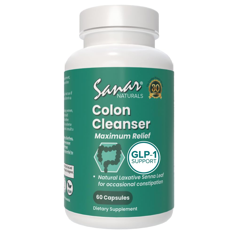 Sanar Naturals Colon Cleanser Max Relief - Senna Leaf Soft Laxative - GLP-1 Support - Understøtter Detox Rense og Gut Sundhed, fordøjelsesstøtte supplement til kvinder & mænd, 60 kapsler