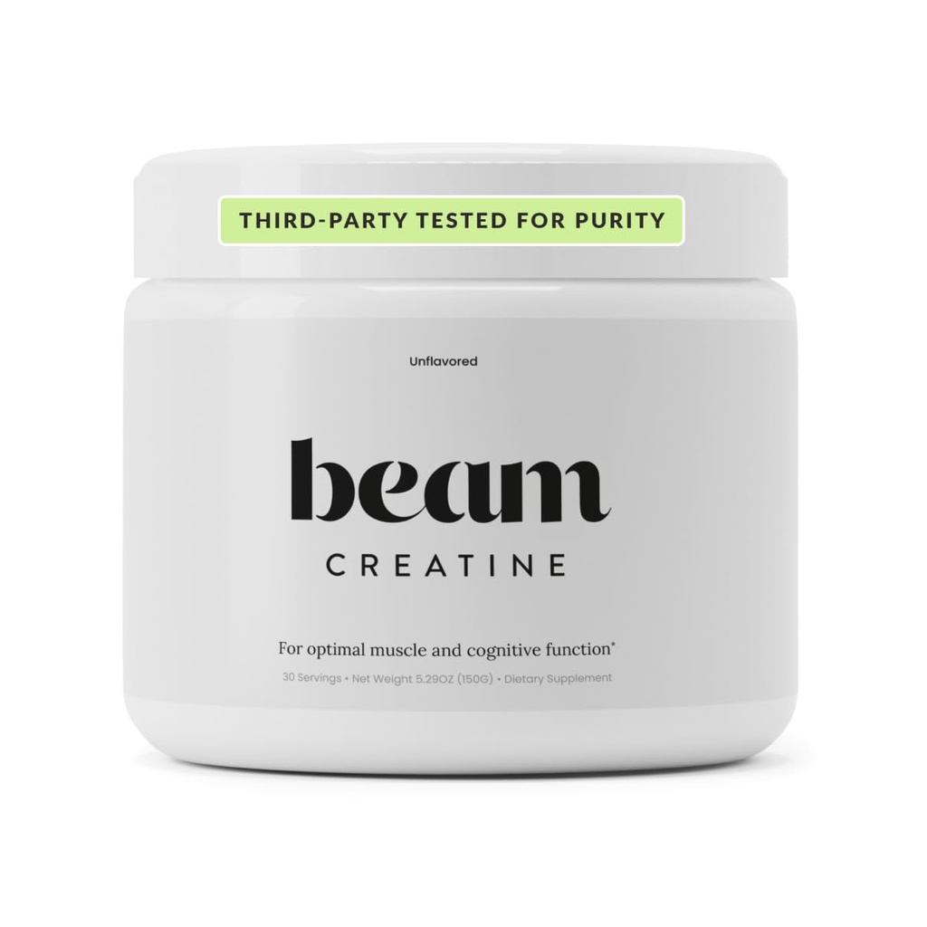 Beam Creatin Powder, Tredjeparts testet, Mikroniseret Creatin monohydrat supplement, Creatin for kvinder og mænd, Muskelstyrke, Workout Recovery, Lean Muscle Growth, 30 Servere, Unflavored