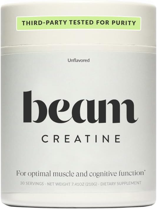 Beam Creatin Powder, Tredjeparts testet, Mikroniseret Creatin monohydrat supplement, Creatin for kvinder og mænd, Muskelstyrke, Workout Recovery, Lean Muscle Growth, 30 Servere, Unflavored