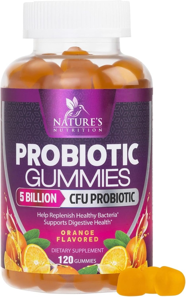 Probiotiske gummier til kvinder & mænds fordøjelsesmæssige sundhed, 5 Millioner CFU, Bedste daglige Probiotika Gummy til vaginal, immunforsvar & Gut sundhed, understøtter lejlighedsvis Forstoppelse Gas & Bloating, 120 Gummies