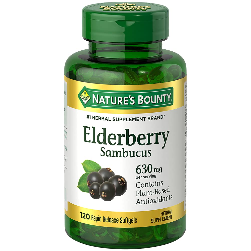 Naturens Bounty Sambucus Elderberry Herbal Supplement, Rapid Release Softels, 630 mg per servering, 120 Greve