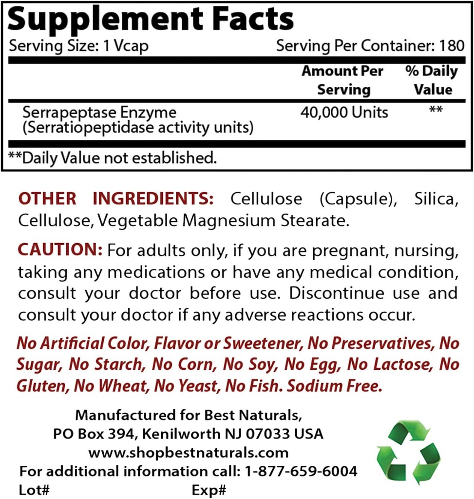 Bedste Naturals Serrapeptase 40000 SPU 'er & Natokinase 100 Mg