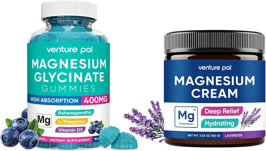 Magnesium Glycinat Gummies med Ashwagandha, Magnesium Cream - søvn, muskelkrampe og afslapning