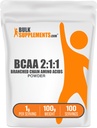 BulkSupplements.com BCAA 2: 1: 1 Powder - Forgrenet Chain Aminosyrer, BCAAs Aminosyrer Powder - Unflavored & Gluten Free, 1g per Serving, 100g (3,5 oz) (Pack of 1)