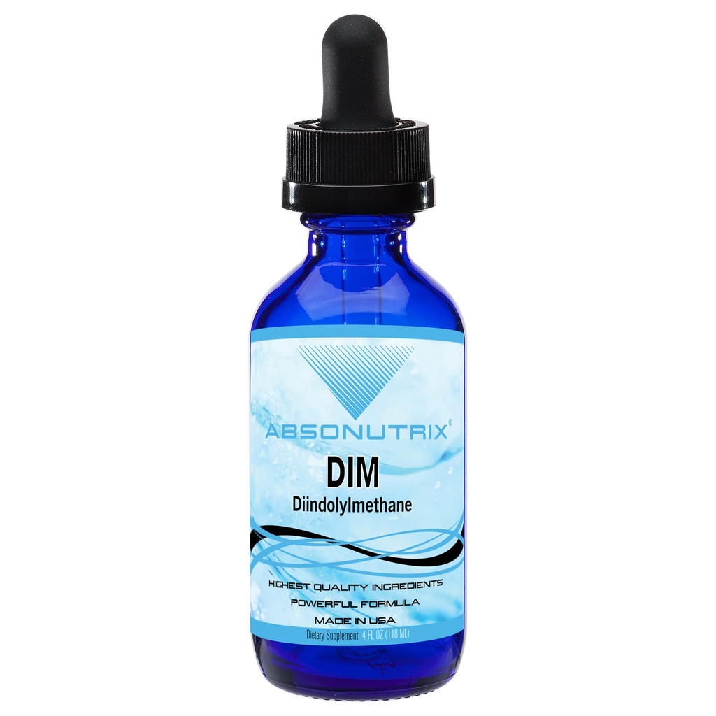 Absonutrix DIM (Diindolylmethan) Extract 593 mg, 4 Oz Flaske, 200 Potent Servering, Third- Party Tested Drops, Quick Absorption, Gluten- Free, Third- Party Tested, GMP- Certified, Non- GMO, Made in USA