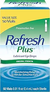 Refresh Plus smøremiddel øjendråber, Preservative- Free, 0,01 Fl Oz Single- Use Containers, 50 Greve, Packaging May Vary