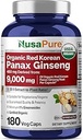 NusaPure Red Korean Panax Ginseng 20: 1 Extract, 450 mg Ækvivalent med 9. 000 mg 180 Veggie Caps (USDA Organic, Non- GMO, Vegan, Vegetar, Bioperine)