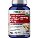 NusaPure Red Korean Panax Ginseng 20: 1 Extract, 450 mg Ækvivalent med 9. 000 mg 180 Veggie Caps (USDA Organic, Non- GMO, Vegan, Vegetar, Bioperine)
