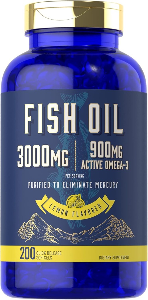 Carlyle Fish Oil 300 mg • 124; 900mg • Omega 3 • 124; 200 • Softgels • 124; Lemon Flavor • 124; Non- GMO og Gluten Free Supplement