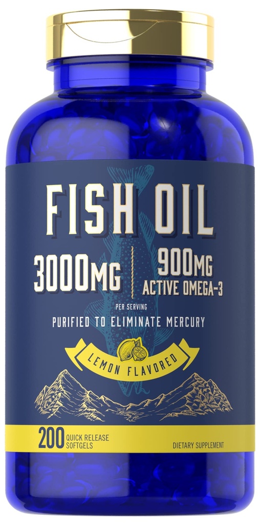 Carlyle Fish Oil 300 mg • 124; 900mg • Omega 3 • 124; 200 • Softgels • 124; Lemon Flavor • 124; Non- GMO og Gluten Free Supplement