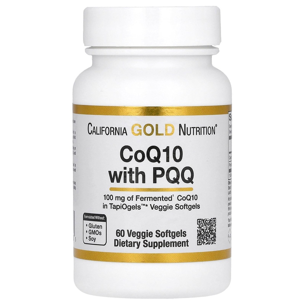 California Gold Nutrition CoQ10 med PQQ, Ubiquinone USP, Tapioca Veggie Softgel med Sunflower Lecithin, 100 mg, 60 Veggie Softgel