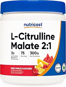 Nutricost L- Citrullin Malat 2: 1 (300g) Fruit Punch - Workout Support, Muscle Performance, Kvælstoxid Booster - Fitness Supplement Pulver, 75 Servering