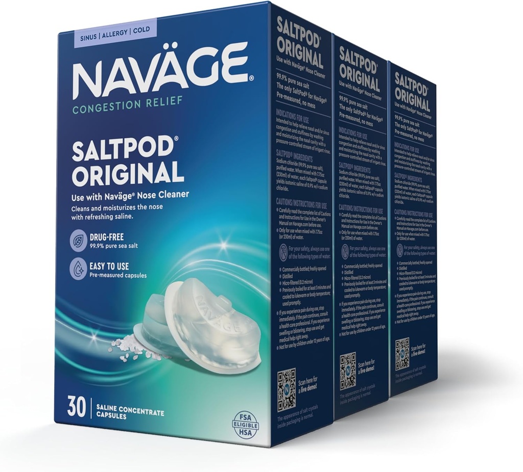 Navage SaltPod Bundle 3 30- pakker (90 SaltPods) - Navage Salt Pod Repills Kun - Udelukkende designet til Navage Nasal Vanding System - Sinus Rinse og Saline Pods til hurtig og beroligende Relief