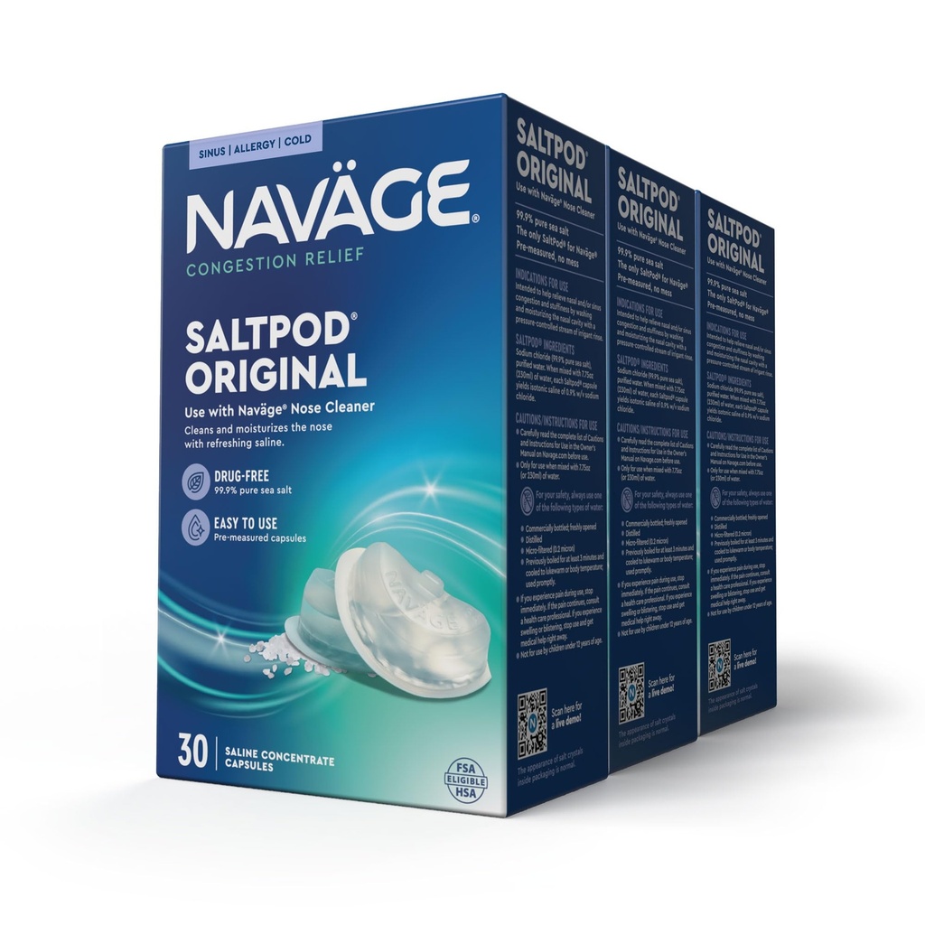 Navage SaltPod Bundle 3 30- pakker (90 SaltPods) - Navage Salt Pod Repills Kun - Udelukkende designet til Navage Nasal Vanding System - Sinus Rinse og Saline Pods til hurtig og beroligende Relief