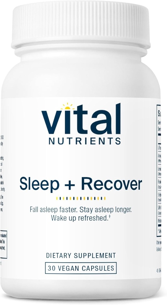 Vital Nutrients Sleep + Recover - Vegan Supplement - Sleep Support - Melatonin, Ashwagandha & L- Theanine - Gluten, Dairy & Soy Free - 30 kapsler