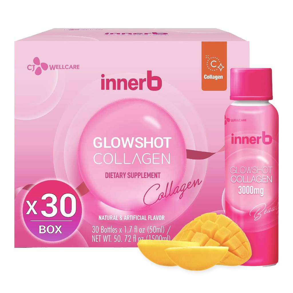 CJwellcare Innerb Glowshot Collagen (50.7 fl oz, 30 Servering) - Marine flydende Collagen for kvinder, 3.000mg Collagen Peptider, Collagen Skud for høj absorption, hår, hud og negle supplement