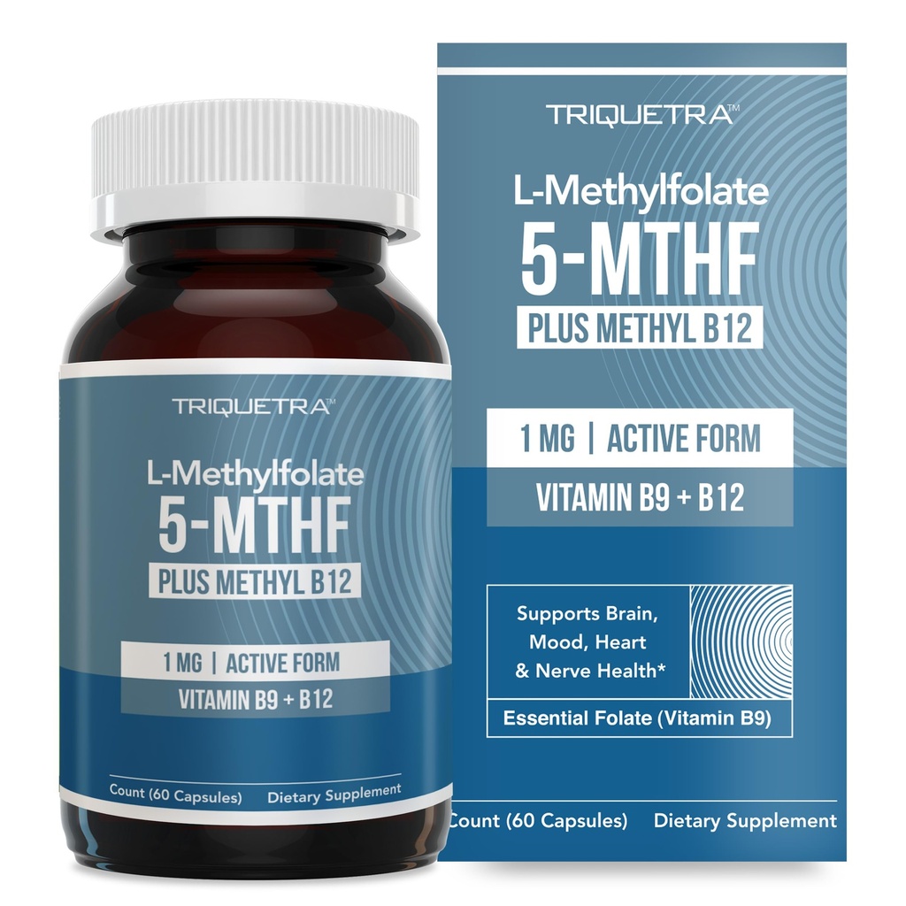 L Methyl Folate 1000 mcg Plus Methyl B12 Cofactor - Aktiv 5 - MTHF Form - Understøtter Mood, Methylering, Cognition - Meget bioaktive former af vitamin B9 & B12 (60 kapsler - 60 Servere)
