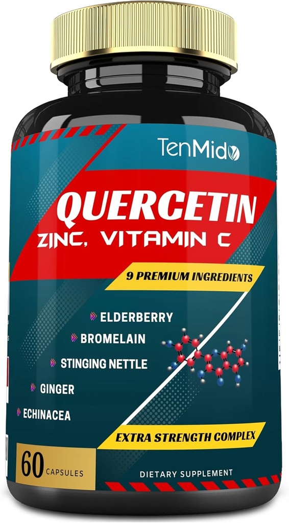 Quercetin Extract Kapsler - Blend Elderberry, Bromelain, Ingefær, Stinging Nettle, Echinacea, Black Pepper and More - 60 Kapsler, 2 Måneders Supply