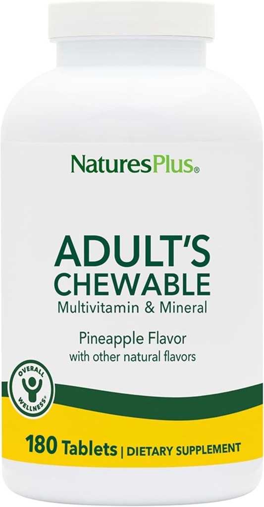 NaturesPlus Voksens Chewable Multivitamin - 180 Vegetariske tabletter - Ananas Flavor - Natural Whole Foods Supplement for total sundhed, energi - Gluten- Free - 180 Servering