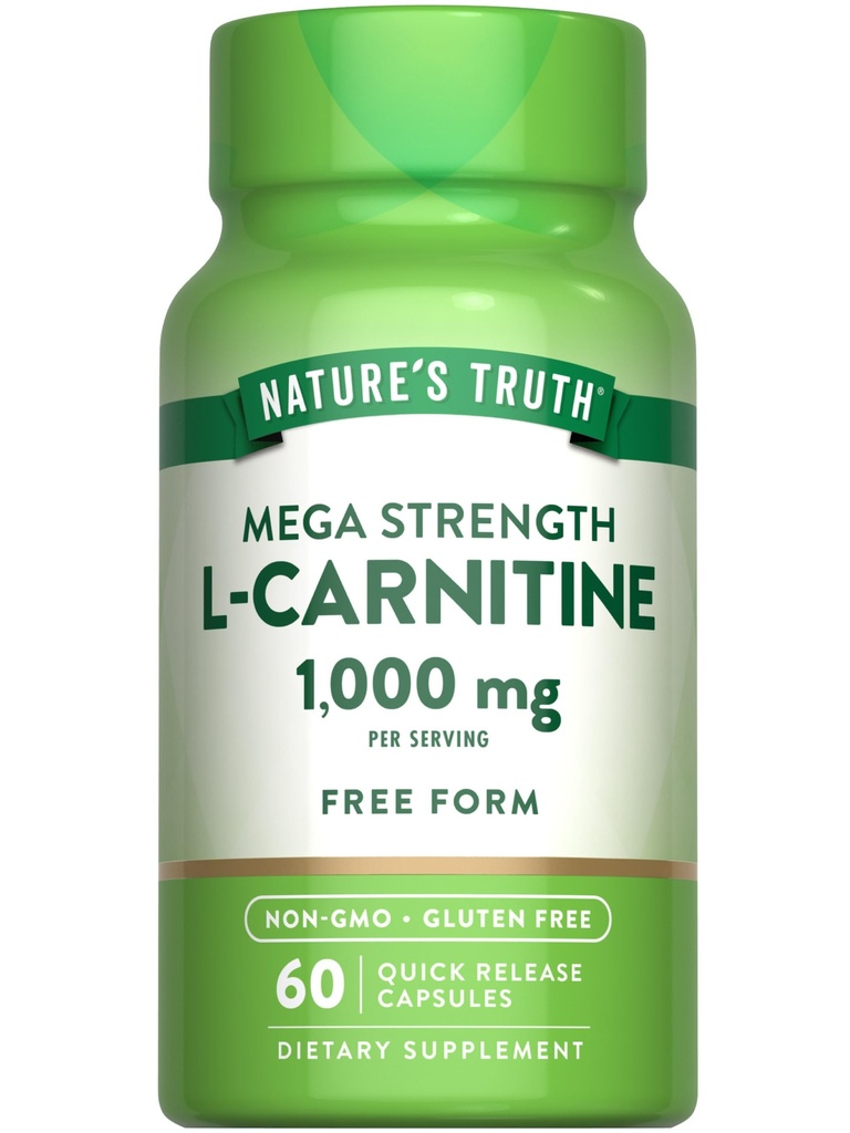 Nature 's Truth L- Carnitin 1000mg ttesmå 124; 60 Capsules ttesmå 124; Mega Strength -- 124; Free Form -- 124; Non- GMO & Gluten Free Supplement