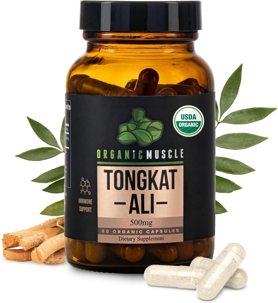 Organic Muscle Tongkat Ali for mænd, 500mg - Pure & Potent USDA Eurycoma Longifolia Root Supplement 60 Count - Wild Grown Mænds sundhed Hormone Support til mandlige ydeevne, Drive & Energizer