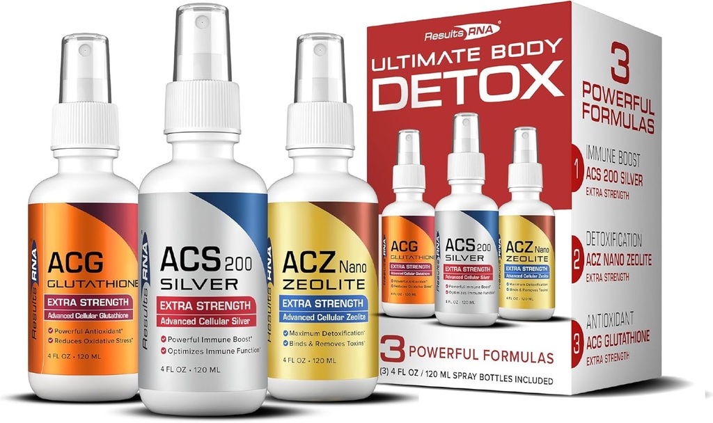 Resultater RNA- Ultimate Body Detox Extra Strength System - ACS 200 Sølv / ACZ Zeolite / ACG Glutathione Detoxify, Boost Immunity & Reducere oxidativ stress