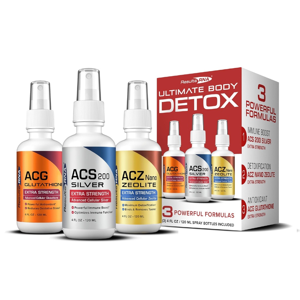 Resultater RNA- Ultimate Body Detox Extra Strength System - ACS 200 Sølv / ACZ Zeolite / ACG Glutathione Detoxify, Boost Immunity & Reducere oxidativ stress