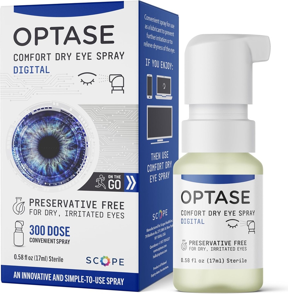 Optase Comfort Dry Eye Spray - Konservering Gratis Kunstige Tårer Drops Alternativ - Dry Eye Drops i en praktisk Spray - Multi- Brug flaske, Kontakt Lens Safe - .58 fl oz